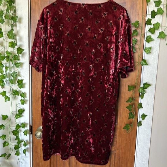 NATURAL LIFE Claire Velvet Boho Mini Dress Cranberry Fan Motif with Pockets| L - Picture 2 of 8